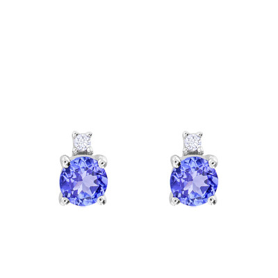 Boucles d'oreilles Diamant & Tanzanite, Or Blanc - Aurora
