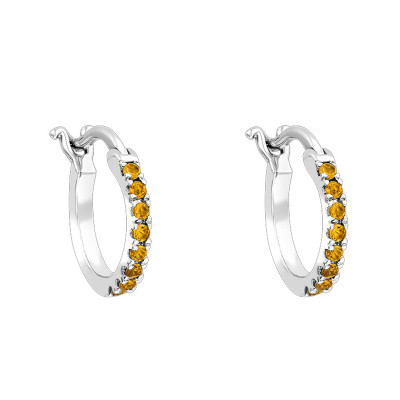 Boucles d'oreilles Créoles, Or blanc & Citrine - Aurora