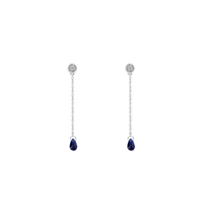 Boucles d'oreilles Pendantes, Or blanc Diamant & Saphir - Aurora
