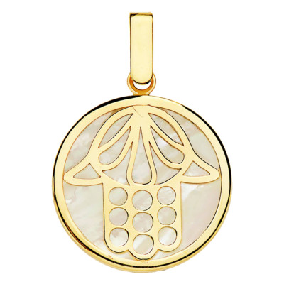 Pendentif Main de Fatima, Or jaune 750 & Nacre - Lumiosa