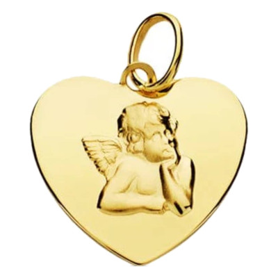 Médaille Coeur Ange Pensif, Or Jaune 750, 14 mm - Lumiosa