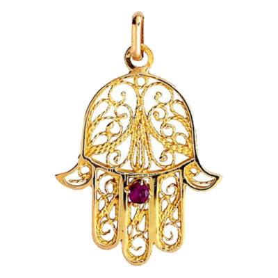 Pendentif Main de Fatma Rubis, Or jaune - Lucas Lucor