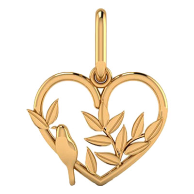 Pendentif Coeur Feuilles & Oiseau, Or jaune 750 - Vandona