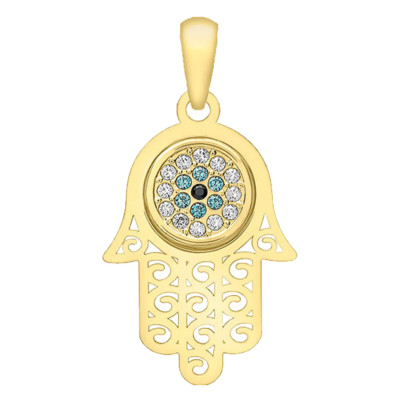 Pendentif Khamsa, Zircons & Or Jaune 375 - Emanessence