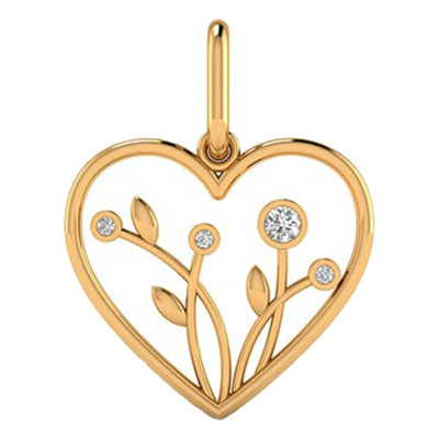 Pendentif Coeur & Fleur, Or jaune 750 & Zircons - Rosatella