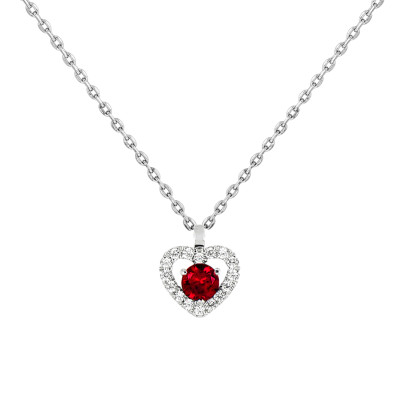 Collier Coeur Rubis & Diamant, Or Blanc 750 - Diamond Lady
