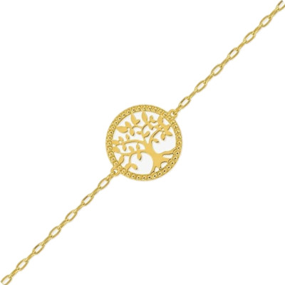 Bracelet Arbre de Vie Perlé, Or jaune 750 - Emanessence