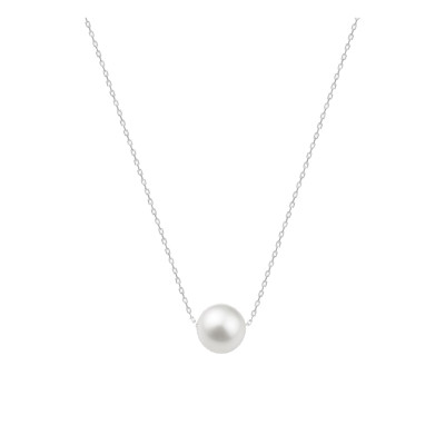 Collier perle blanche 8 mm, Or blanc 375 - Emanessence
