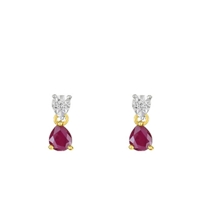 Clous d'oreilles 2 Ors 750, Rubis et Diamant - Joelli