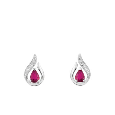 Boucles d'oreilles Or blanc 750, Rubis et Diamant - Joelli