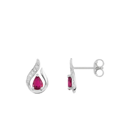 Boucles d'oreilles Or blanc 750, Rubis et Diamant - Joelli