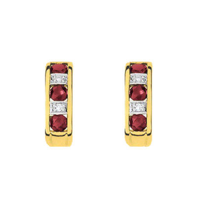 Créoles Or jaune 750, Rubis et Diamants - Joelli