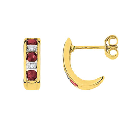 Créoles Or jaune 750, Rubis et Diamants - Joelli