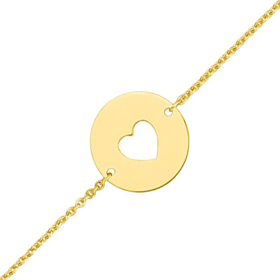 Bracelet Jeton Coeur Ajouré, Or Jaune 375, 14cm - Bambins
