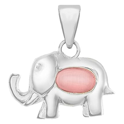 Pendentif Éléphant, Œil de Chat & Argent - Bambins
