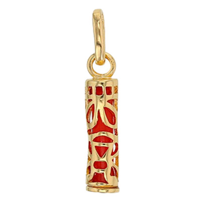 Pendentif Tiki Sagesse, Plaqué Or & Résine Corail - Rosatella