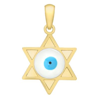 Pendentif Oeil Etoile de David, Email & Or Jaune 375 - Emanessence