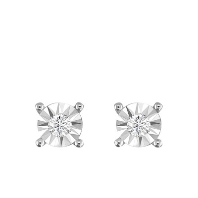 Boucles d'Oreilles Diamants 0,02 ct, Or Blanc 750 & Argent 925 - My Little Diamond