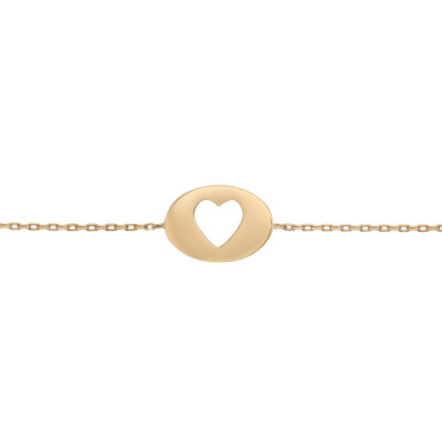 Bracelet Coeur Ajouré Motif Ovale, Plaqué Or Jaune, 18 cm - Naïades