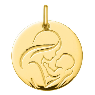 Médaille Vierge à l'enfant maternité, Or Jaune 375, 16mm - Emanessence