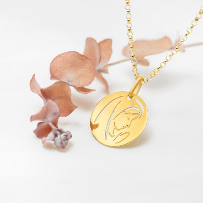 Médaille Vierge ajourée, Or Jaune 375, 16mm - Emanessence