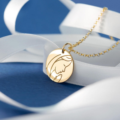 Médaille Vierge en prière, Or Jaune 375, 16mm - Emanessence