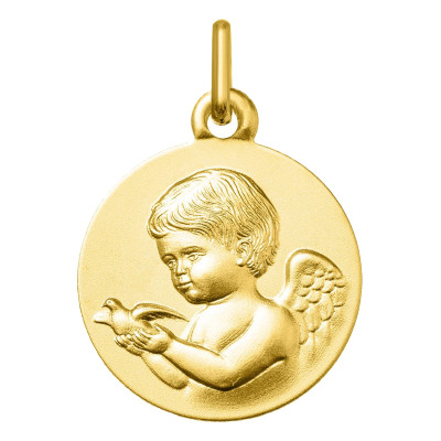Médaille Ange à la colombe, Or Jaune 375, 16mm - Emanessence