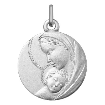 Médaille Vierge à l'enfant, Argent 925, 16mm - Emanessence