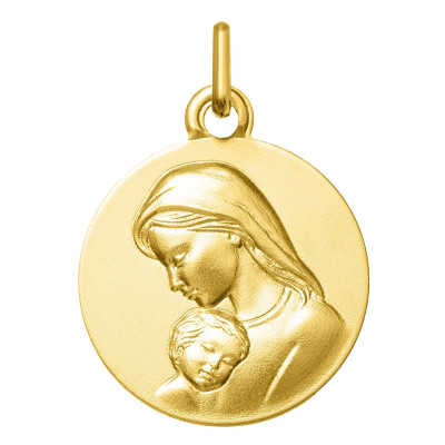 Médaille Vierge à l'enfant, Or Jaune 375, 16mm - Emanessence