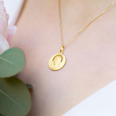 Médaille Vierge auréolée ajourée, Or Jaune 375, 16mm - Emanessence