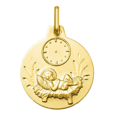 Médaille Enfant Jésus & Horloge, Or jaune 750, 14mm - Argyor