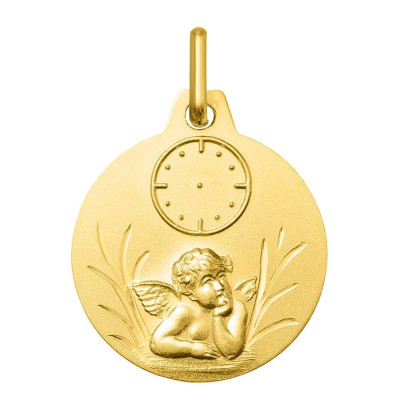 Médaille Ange Raphaël & Horloge, Or jaune 750, 14mm - Argyor