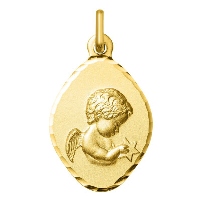 Médaille Losange Ange Prière, Or jaune 750, 12x15mm - Argyor