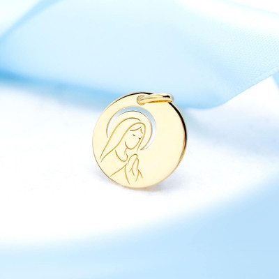 Médaille Vierge en prière ajourée, Or Jaune 375, 16mm - Emanessence