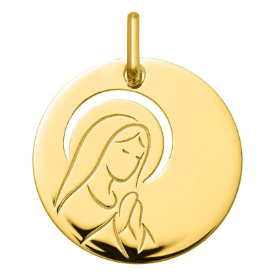 Médaille Vierge en prière ajourée, Or Jaune 375, 16mm - Emanessence