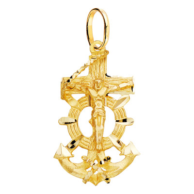 Croix Marine & Christ, Or jaune 750, 15x30mm - Lumiosa