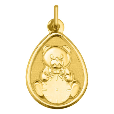 Médaille Ourson & Horloge, Or Jaune, 17x13mm - Argyor
