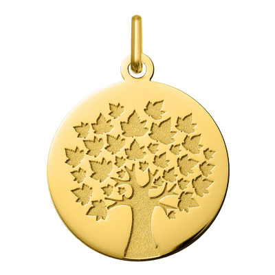 Médaille Arbre de Vie feuilles d'érable, Or jaune 750, 18mm - Argyor