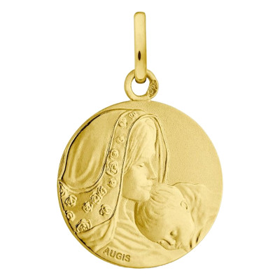 Médaille Vierge à l'Enfant Fleurie, Or Jaune 750, 16 mm - Augis