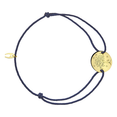 Bracelet Cordon Médaille Arbre de Vie Coeurs, Or Jaune 750, Ajustable - Augis