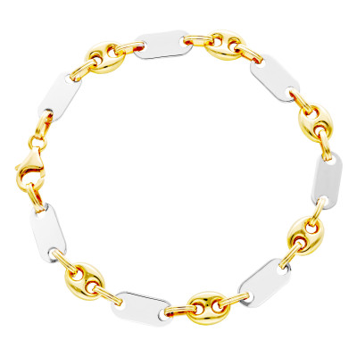 Bracelet Grain de Café Creux Alterné, 2 Ors 750, 20 cm - Manillon