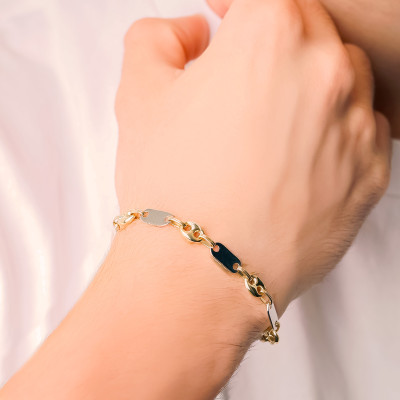 Bracelet Grain de Café Creux Alterné, 2 Ors 750, 20 cm - Manillon