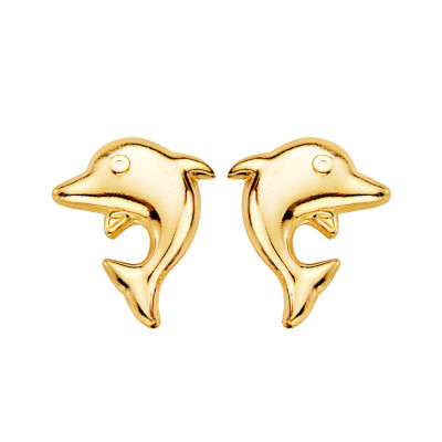 Boucles d'oreilles Dauphin, Or Jaune 750, 6x8mm - Bambins