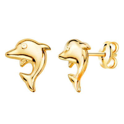 Boucles d'oreilles Dauphin, Or Jaune 750, 6x8mm - Bambins