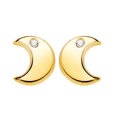 Boucles d'oreilles Lunes, Or Jaune 750 & Zirconiums - Bambins