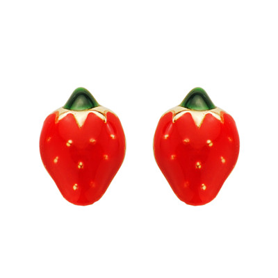 Boucles d'oreilles Fraises Emaillées, Or Jaune 750 - Bambins