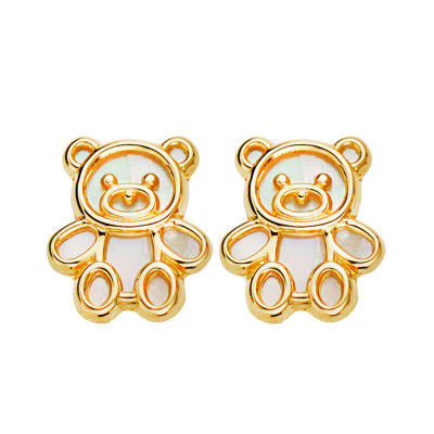 Boucles d'oreilles Ours Ajouré, Or Jaune 750 & Nacre, 7x6mm - Bambins
