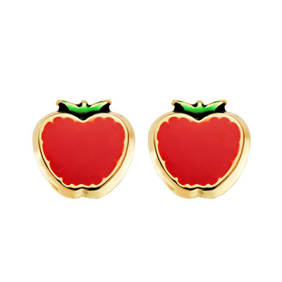 Boucles d'oreilles Pommes Rouges Emaillées, Or Jaune 750, 6x6mm - Bambins