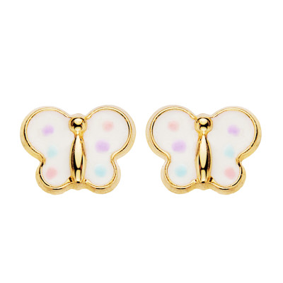 Boucles d'oreilles Papillons Émaillés, Or Jaune 750, 4,50x6mm - Bambins