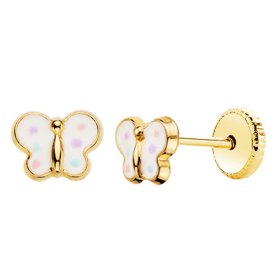 Boucles d'oreilles Papillons Émaillés, Or Jaune 750, 4,50x6mm - Bambins